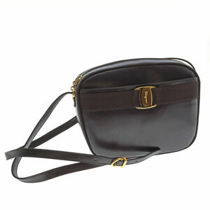 Salvatore Ferragamo Vara Shoulder Bag Leather Brown Ribbon